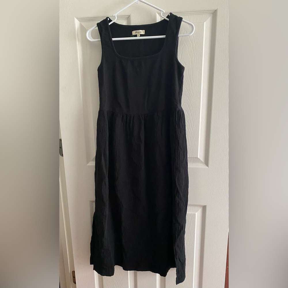 Madewell Black Cotton Square Neck Sleeveless Midi Dress - Picture 3 of 7